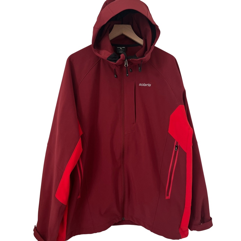 Solaris Mens Softshell Hooded Jacket XL Maroon Red Full Zip Windbreaker Coat